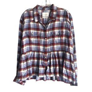 Lucky Brand Women's Western Flannel Shirt Size L Plaid Pearl Snap Long Sleeve